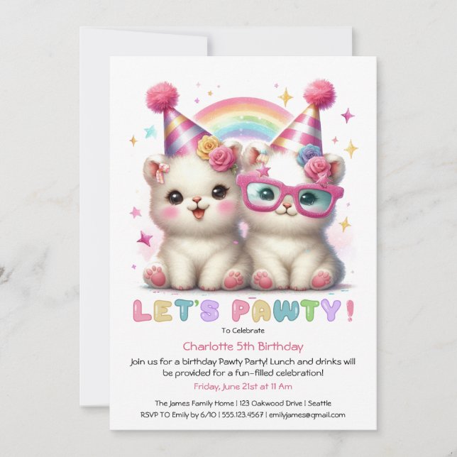 Convite de Aniversário Adorável de Animais Bebês B (Frente)
