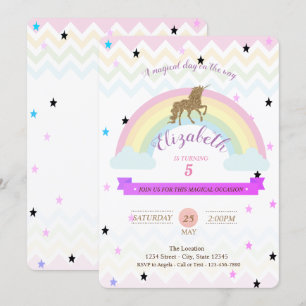 Convite de Aniversário Adorável Unicórnio, Estrela