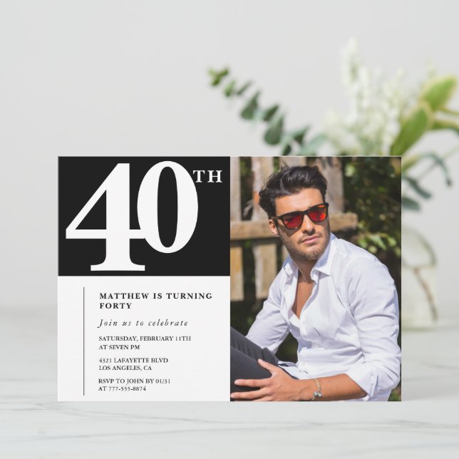 Convite de aniversário adulto 40º aniversário Chic (Em pé/Frente)
