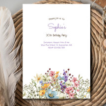 Convite de aniversário adulto com flores coloridas