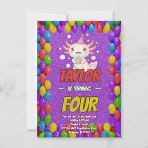 Convite de Aniversário Adulto de Axolote Kawaii