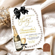 Convite de Aniversário Adulto Laço Preto Coquette
