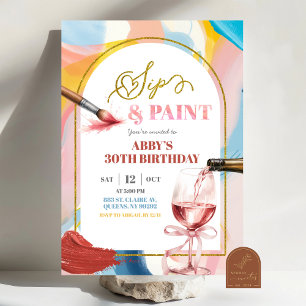 Convite de aniversário adulto para pintura e vinho