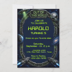 Convite de Aniversário Alien Fora do Mundo Espaço 