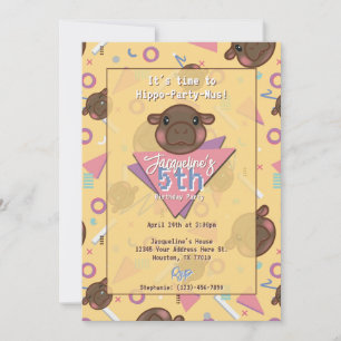Convite de Aniversário Amarelo de Hipopótamo Bebê