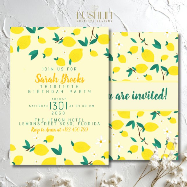 Convite de Aniversário Amarelo Limão (Criador carregado)