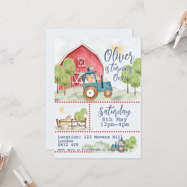 Convite de Aniversário Amigos da Fazenda (Frente/Verso In Situ)