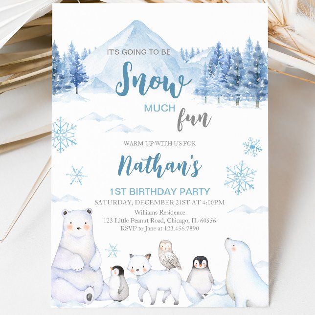 Convite de Aniversário Animais Árticos Azuis (Criador carregado)