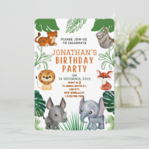 Convite de Aniversário Animais da Selva Fofos