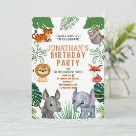 Convite de Aniversário Animais da Selva Fofos
