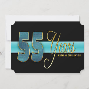 CONVITE DE ANIVERSÁRIO AQUA/PRETO DE 55 ANOS