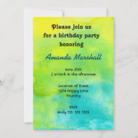 Convite de Aniversário Aquarela Amarelo e Azul