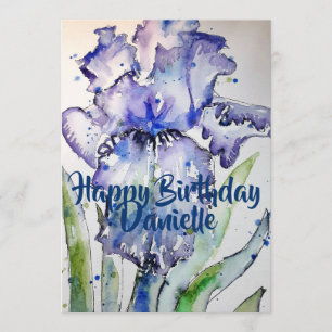 Convite de aniversário aquarela arte íris roxa