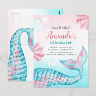 Convite de aniversário aquarela da Sereia do Orçam