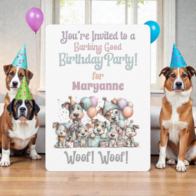Convite de Aniversário Aquarela de Cachorro Capric (Criador carregado)