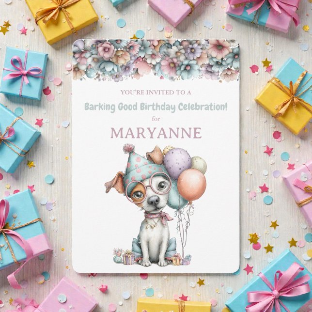 Convite de Aniversário Aquarela de Cachorro Capric (Criador carregado)