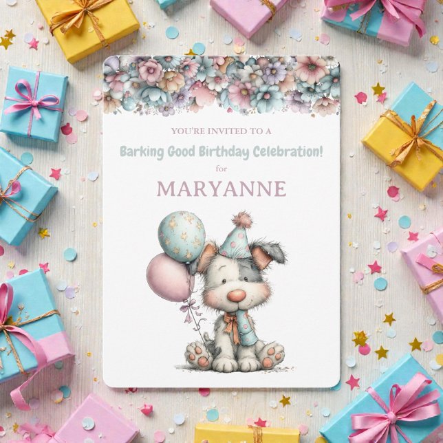 Convite de Aniversário Aquarela de Cachorro Capric (Criador carregado)