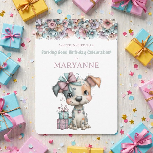 Convite de Aniversário Aquarela de Cachorro Capric (Criador carregado)