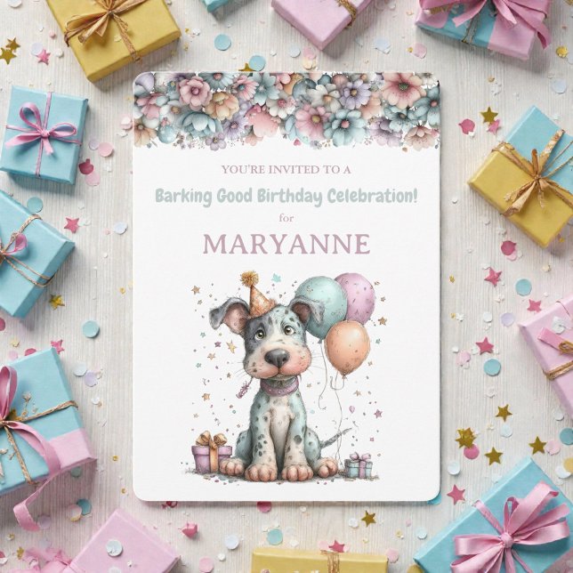 Convite de Aniversário Aquarela de Cachorro Capric (Criador carregado)