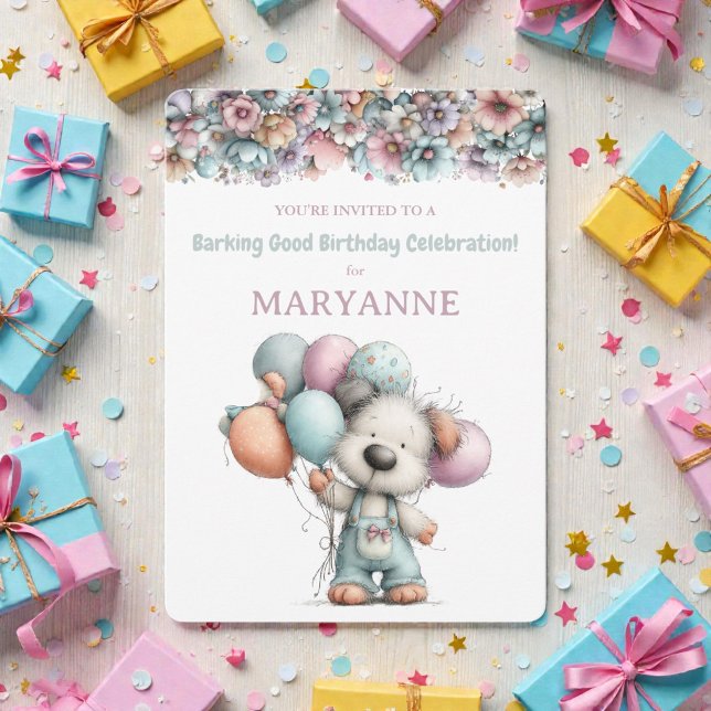 Convite de Aniversário Aquarela de Cachorro Capric (Criador carregado)