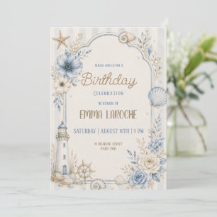 Convite de Aniversário Aquarela Floral Azul Costei