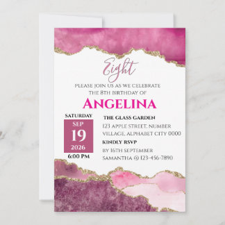 Convite de Aniversário Aquarela Rosa | Qualquer Id