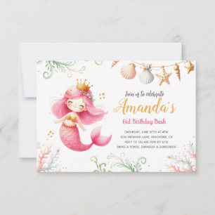 Convite de aniversário aquarela sereia