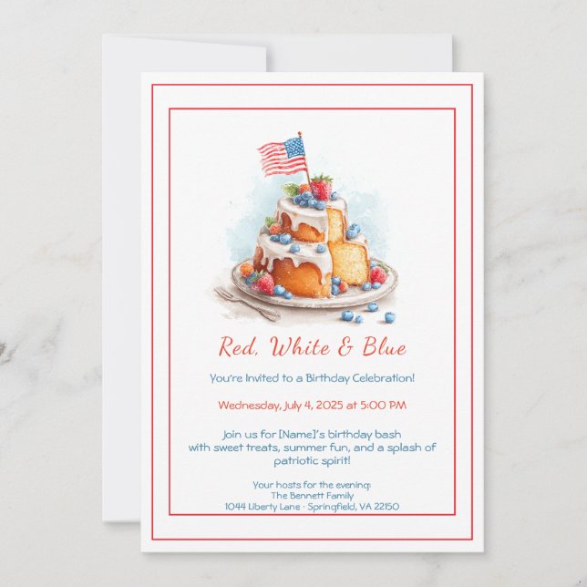 Convite de Aniversário Aquarela Vermelho Branco e  (Frente)