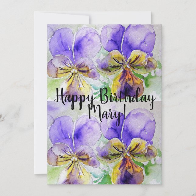 Convite de Aniversário Aquarela Violeta Roxa (Frente)