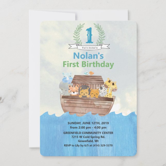 Convite de Aniversário ARCA DE NOÉ - QUALQUER IDAD (Frente)