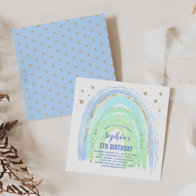 Convite de aniversário Arco-Íris Azul (Criador carregado)