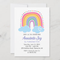 Convite de Aniversário Arco-íris com corações