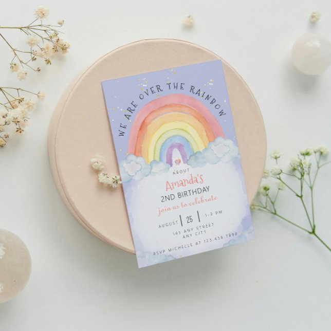 Convite de aniversário arco-íris de água (Watercolor Rainbow Party Purple Invitation )