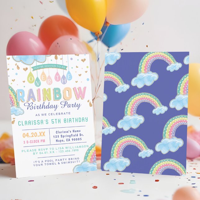 Convite de aniversário arco-íris de cor d'água (Cute Watercolor Rainbow Birthday Party Invitation)