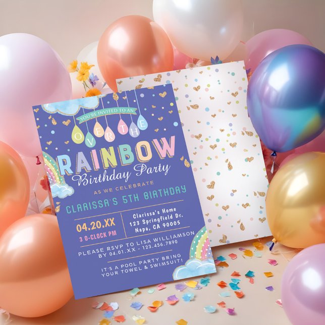 Convite de aniversário arco-íris de cor d'água (Cute Watercolor Rainbow Birthday Party Invitation)