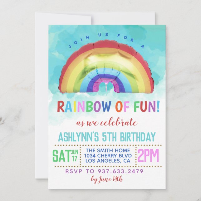 Convite de Aniversário Arco-íris de Diversão (Frente)