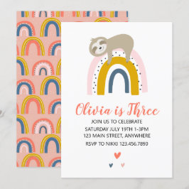Convite de Aniversário Arco-íris de Preguiça