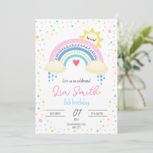 Convite de Aniversário Arco-Íris para Meninas Boho