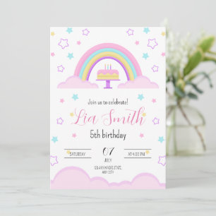Convite de Aniversário Arco-íris para Meninas Boho
