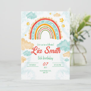 Convite de Aniversário Arco-Íris para Meninas Boho