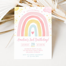 Convite de Aniversário Arco-Íris Pastel