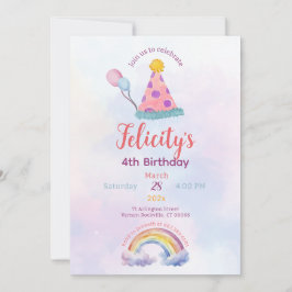 Convite de Aniversário Arco-íris Pastel Unicórnio