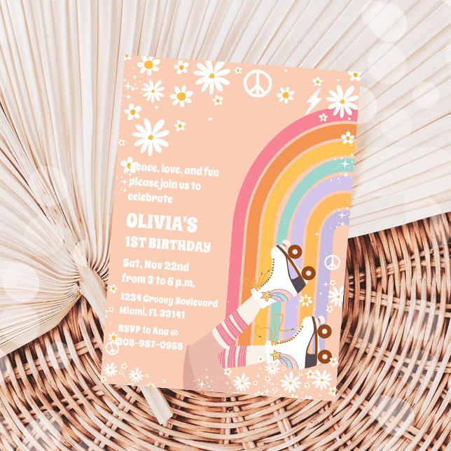 Convite de Aniversário Arco-íris Retrô (Criador carregado)