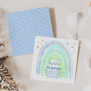 Convite de Aniversário Arco-íris Tons Azuis