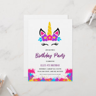 convite de aniversário arco-íris unicórnio aquarel