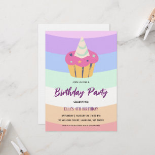 convite de aniversário arco-íris unicórnio aquarel