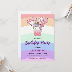 convite de aniversário arco-íris unicórnio aquarel