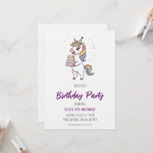 convite de aniversário arco-íris unicórnio aquarel