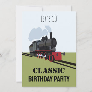 Convite de Aniversário Arte de Trem a Vapor Antigo