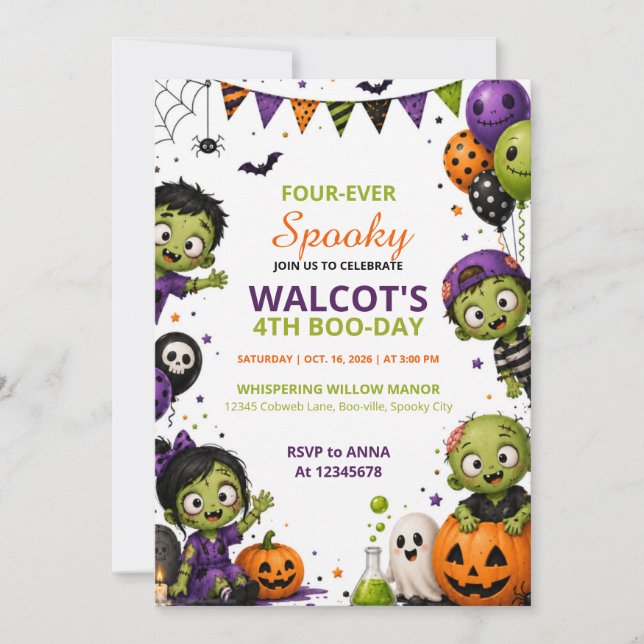 Convite de Aniversário Assustador de Halloween | E (Frente)
